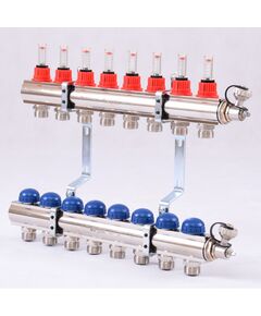 Коллектор из латуни с расходомерами и термостатическими вентилями 8 выходов