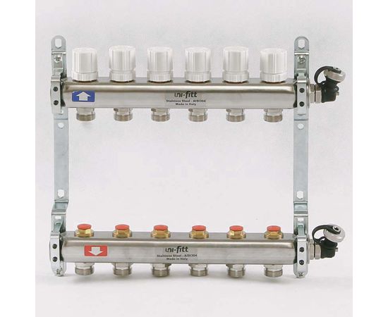 Коллектор из нержавеющей стали с регулировочными и термостатическими вентилями 6 выходов