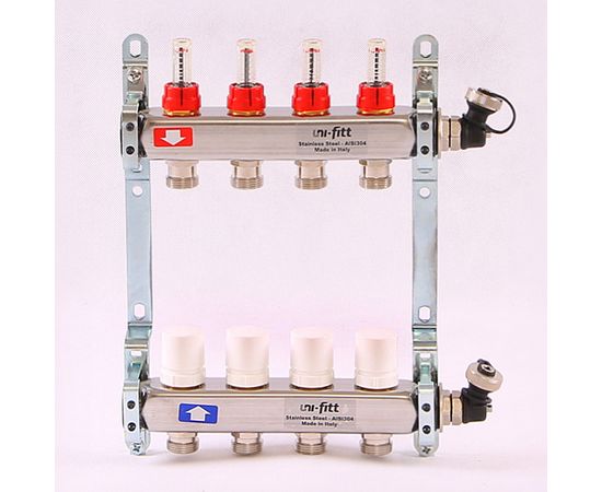 Коллектор из нерж. стали с расходомерами и термостатическим вентилями 4 выхода
