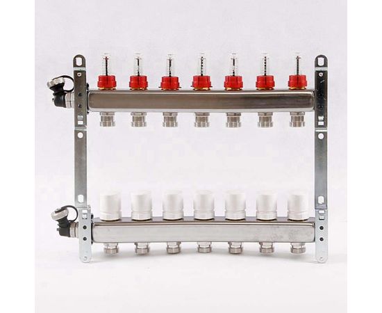 Коллектор из нерж. стали с расходомерами и термостатическим вентилями 7 выходов