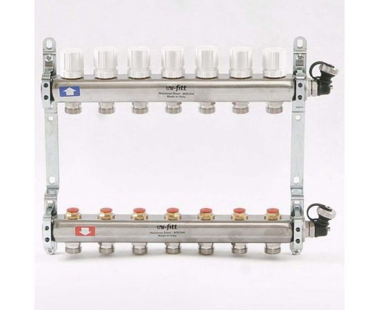 Коллектор из нержавеющей стали с регулировочными и термостатическими вентилями 7 выходов